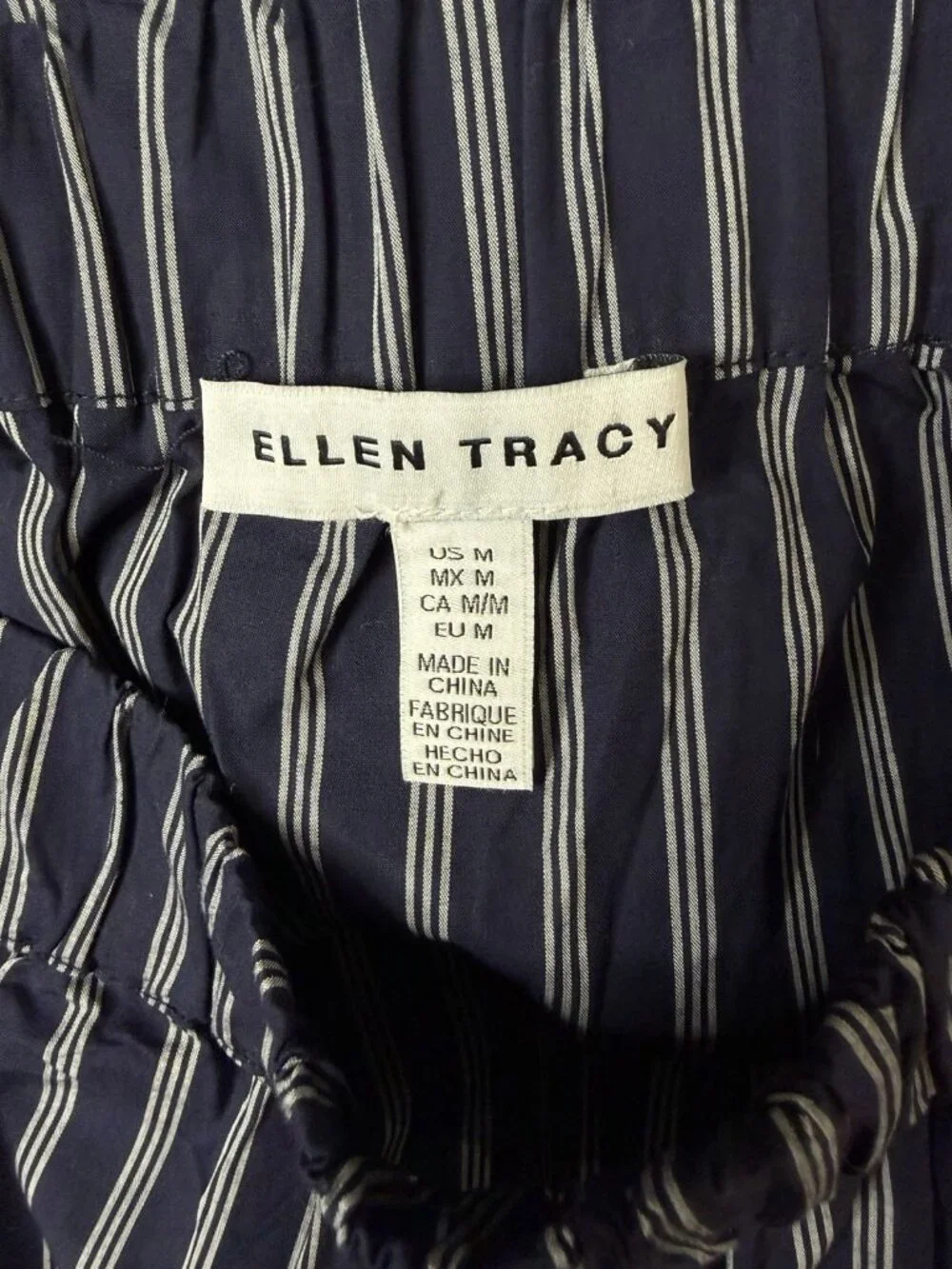 Ellen Tracy Navy Striped Pull On Maxi Skirt Size Medium